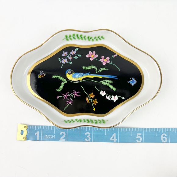 Lynn Chase 80's Safari Jaguar Jungle Exotic Bird Leaf Trinket Dish Black Gold - Picture 9 of 11